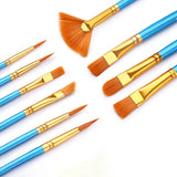 Multi-Function Gouache Different Shape Round Pointed Nylon Hair Watercolor Line Drawing Pen 10Pcs/Set Oil Painting Art Brush