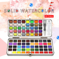 SeamiArt 72/90Color Solid Watercolor Set Basic Neone Glitter Watercolor Paint for Drawing Art Paint Supplies