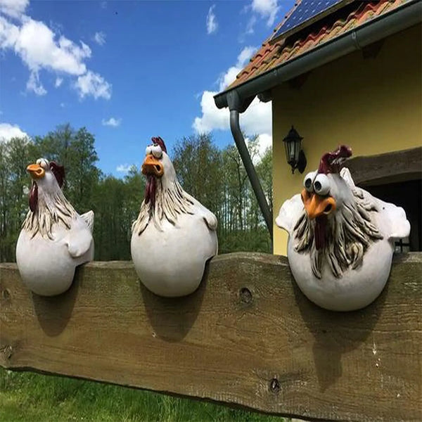 Funny Chicken Fence Decor Statues Garden Farm Yard Resin Craft Chicken Hen Sculpture Outdoor Housewarming Art Home Decoration