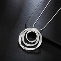DOTEFFIL 925 Sterling Silver 18 Inches Three Circle Pendant Chain Frosted Necklace For Women Fashion Wedding Party Charm Jewelry
