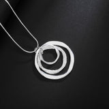 DOTEFFIL 925 Sterling Silver 18 Inches Three Circle Pendant Chain Frosted Necklace For Women Fashion Wedding Party Charm Jewelry