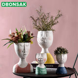 Art Portrait Flower Pot Vase Sculpture Resin Human Face Family Flower Pot Handmade Garden Storage Flower Arrangement Home Decors