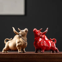 VILEAD Ceramic Bull Figurines Cattle Ornaments Porcelain Animal Statue Home Decoration Accessories Interior Office Desktop Decor