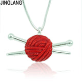 JINGLANG New Design Fashion Metal Silver Plated Link Chain Red and White Oil Drop Wool Ball Pendant Necklace For Women Jewelry
