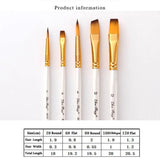 Art Painting Brush Set Nylon Hair White Handle Artist Brushes for Acrylic and Oil Painting Paintbrush 5Pcs/set