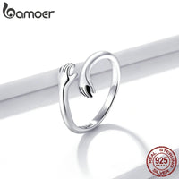 bamoer 925 Sterling Silver Hug Warmth and Love Hand Adjustable Ring for Women Party Jewelry, His Big Loving Hugs Ring 3 Colors