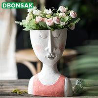 Art Portrait Flower Pot Vase Sculpture Resin Human Face Family Flower Pot Handmade Garden Storage Flower Arrangement Home Decors
