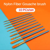 Multi-Function Gouache Different Shape Round Pointed Nylon Hair Watercolor Line Drawing Pen 10Pcs/Set Oil Painting Art Brush