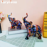 YuryFvna Nordic Painting Graffiti Elephant Sculpture Figurine Art Elephant Statue Creative Resin Crafts Home Decoration