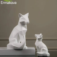 ERMAKOVA Geometric Fox Sculpture Animal Statues Simple White Abstract Ornaments Modern Home Decorations