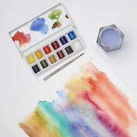Winsor & Newton 12 Color Cotman Solid  Watercolor Paint Sketchers' Pocket Box Half Pans Palette Watercolor Brush Acuarela School