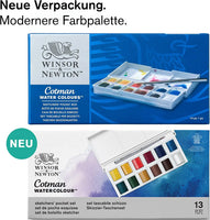 Winsor & Newton 12 Color Cotman Solid  Watercolor Paint Sketchers' Pocket Box Half Pans Palette Watercolor Brush Acuarela School