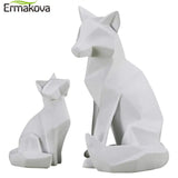 ERMAKOVA Geometric Fox Sculpture Animal Statues Simple White Abstract Ornaments Modern Home Decorations