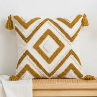 Geometric Embroidered Pillow Case CottonTufted Fringed Cushion Cover 45*45/30*50cm Decorative Home Pillow Cover for Sofa
