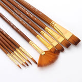 10 Pcs Nylon Hair Painting Brush Set Professional Painting Kits Round Pointed Tip Paintbrushes with Synthetic Nylon Tips