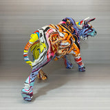 NORTHEUINS Graffiti Painting Resin Bull Figurines Home Living Room Bedroom Office Desktop Feng Shui Ornaments Collection Statues