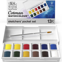 Winsor&Newton Cotman Portable Travel 12 Color Solid Watercolor Paint Sketchers' Half Pans Palette Watercolor Brush Acuarela