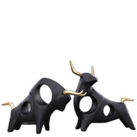 1 Pair 3D Bull Statue Home Decor Figurine Animal Abstract Sculpture Modern Room Table Decoration Art Decorative Resin Statues
