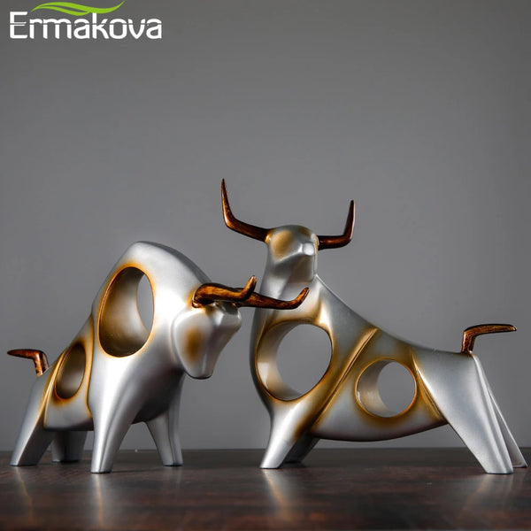 ERMAKOVA Cattle Statue Ox Home Decor Living Room Bull Sculpture Wine TV Cabinet Ornament Crafts Abstract Animal Figurine