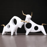 1 Pair 3D Bull Statue Home Decor Figurine Animal Abstract Sculpture Modern Room Table Decoration Art Decorative Resin Statues