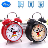 Disney Mickey Creative Metal Loud Children Cute Student Bedroom Bedside Mute Alarm Clock Night Light Alarm Clock Red Ban Black