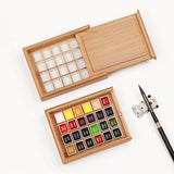Empty Bamboo Paint Palette with Lid Portable Watercolor Paint Tray Storage Box with 24/36 Half Pans for Painting Art Supplies