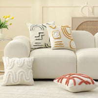 Soft Chenille Cushion Cover 45X45cm Ivory Tufted Abstract Line Art  Home Decoration Pillow Case for Living Room Bedroom Sofa Bed