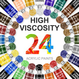 Acrylic Paint 24 Colors 22ml Tube Acrylic Paint Set, Paint for Fabric, Clothing, Painting, Rich Pigments for Artists Painting