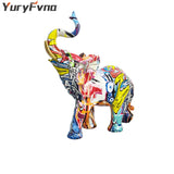 YuryFvna Nordic Painting Graffiti Elephant Sculpture Figurine Art Elephant Statue Creative Resin Crafts Home Decoration