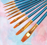 10 pcs Art Brushes Supplies StationeryArtist Nylon Paint Brush Professional Watercolor Acrylic Wooden Handle Painting