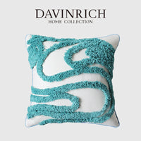 DAVINRICH Boho Decorative Cushion Cover Turquoise Rippled Water Blue Ripple Pool Abstract Sea Wave Azure Pillow Case Hand Tufted