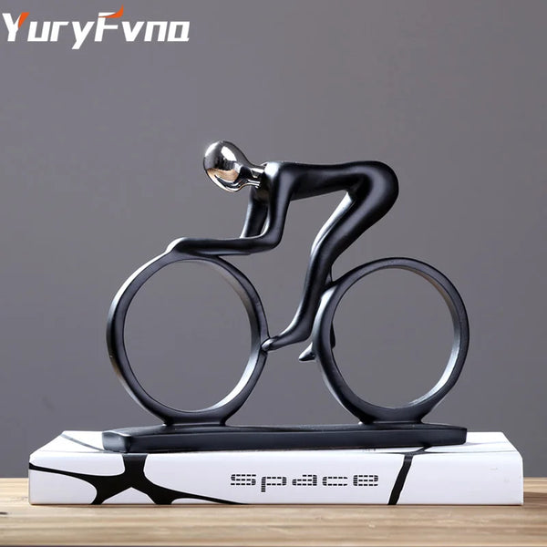 YuryFvna Bicycle Statue Champion Cyclist Sculpture Figurine Modern Abstract Art Athlete Home Decor New Room Decoration Ornaments