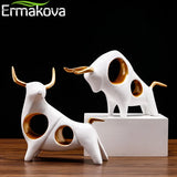 ERMAKOVA Cattle Statue Ox Home Decor Living Room Bull Sculpture Wine TV Cabinet Ornament Crafts Abstract Animal Figurine
